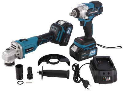 Аккумуляторный бесщеточный НАБОР 2в1 УШМ E0080 и гайковерт E0081