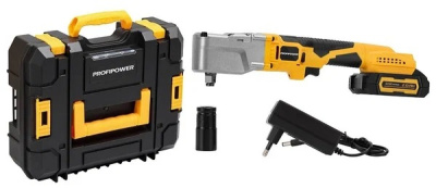 Аккумуляторный бесщеточный угловой гайковерт ProfiPower ЖЁЛТЫЙ CNDTW-18B (Li-ion-2шт, 2.0Ач, 400Нм, З/У, в коробке)